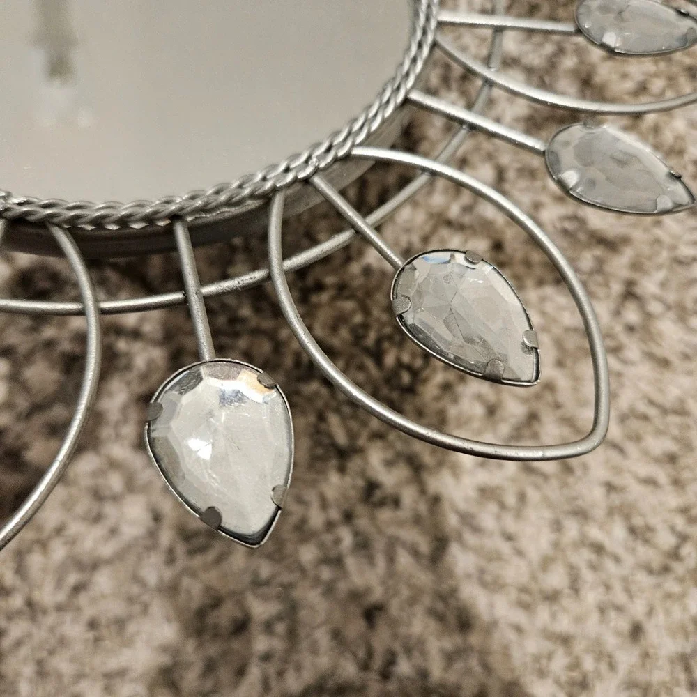 Silver Sunburst Wall Mirror Set of 3 Crystal Rhinestone Floral Glam Decor 9.5 in